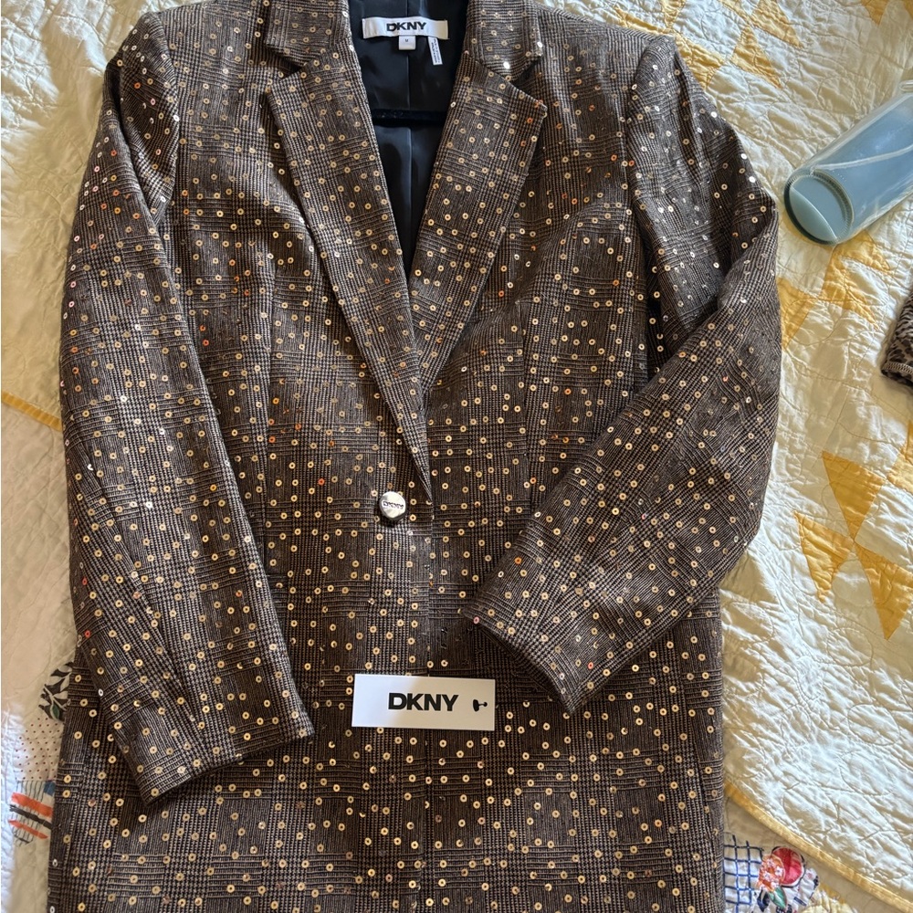 DKNY Women's Brown Blazer with Gold Details